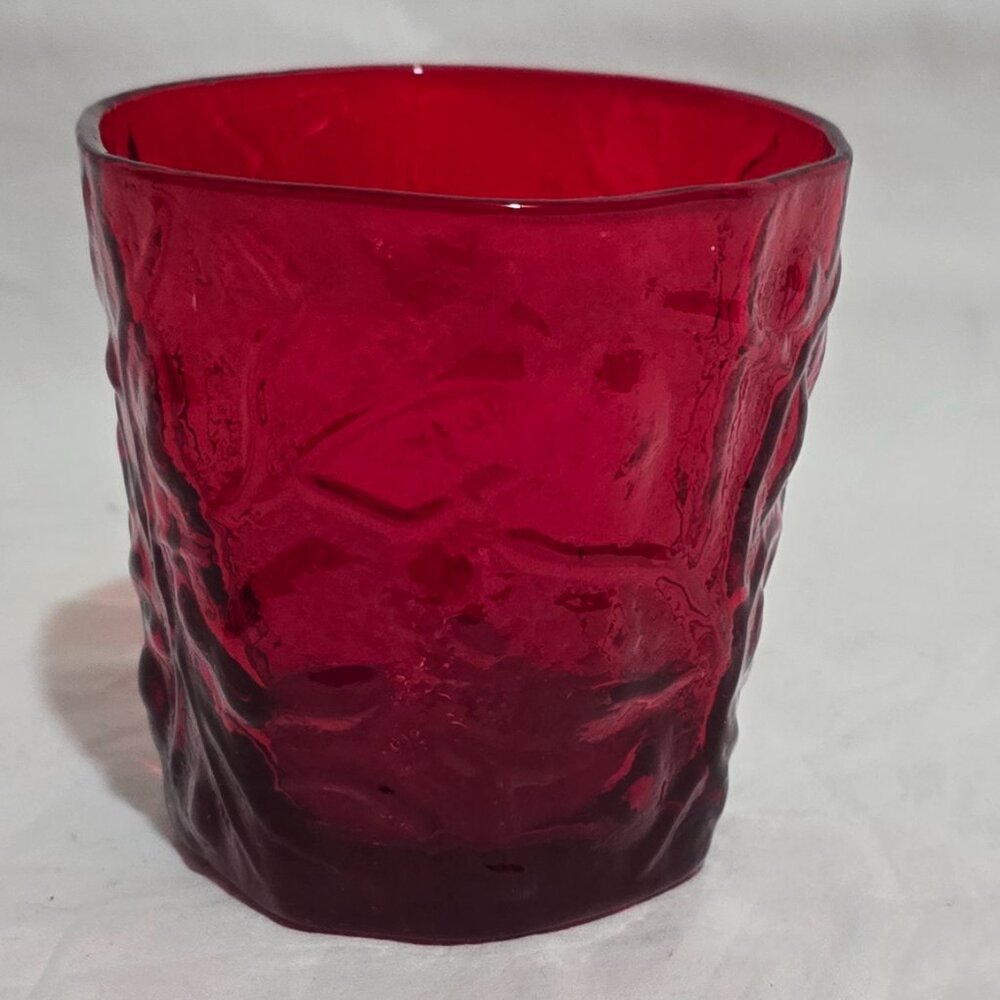 Seneca Driftwood Red Old Fashioned Glass 14oz. - Ruby Red Crinkle